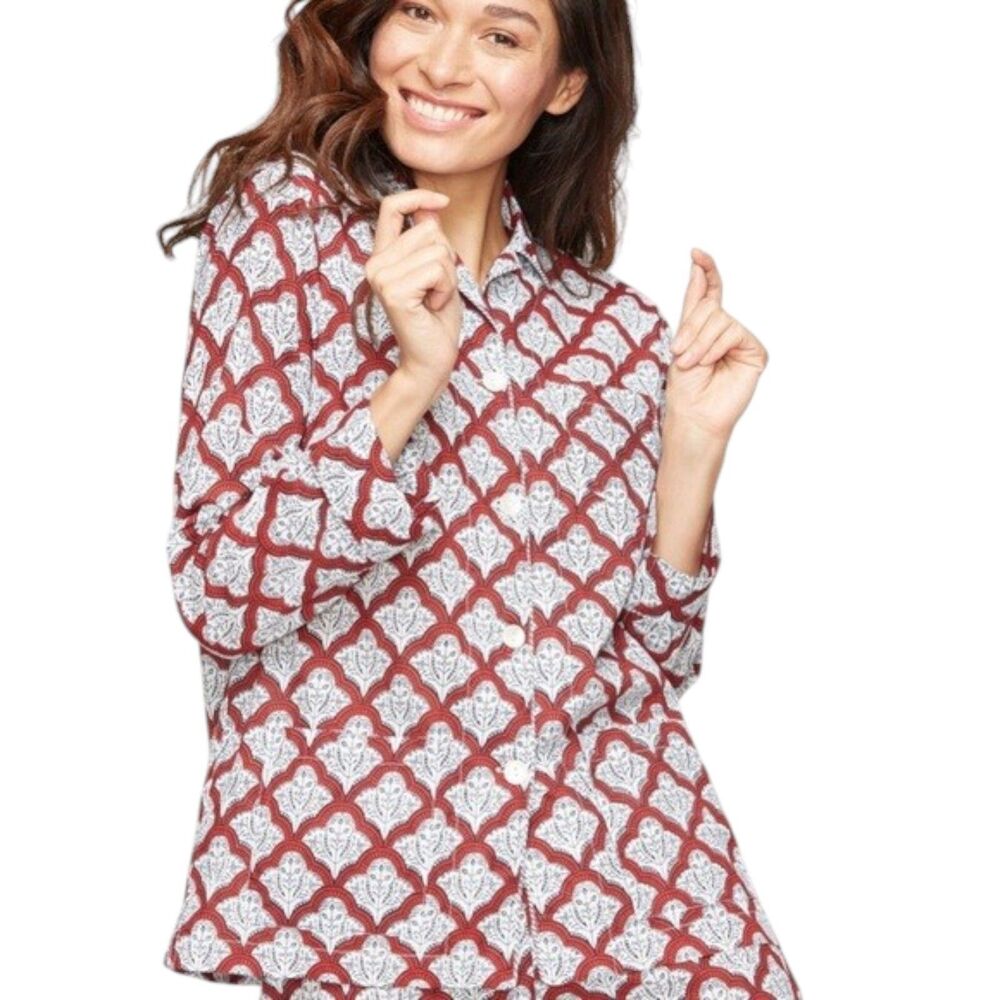 Roller Rabbit Jemina Cotton Pajama Top Red Print Button Front Size M
